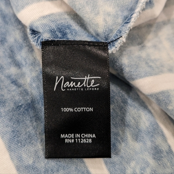 Nanette Lepore Blue White Striped Acid Wash Tie Dye T-Shirt Dress Cap Sleeve 2X - Picture 8 of 9